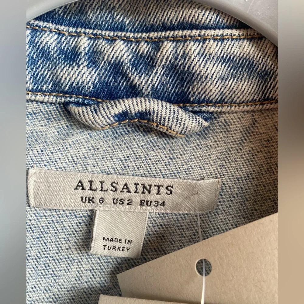 All Saints NWT HETTIE Distressed Oversized Medium Wash Denim Jacket US2-EU34 - Picture 13 of 16